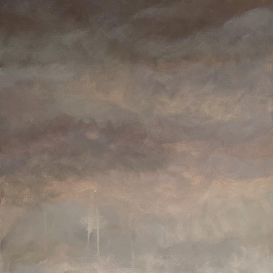 Närbild av abstrakt tavla Calm Beige med penseldrag i mjuka övergångar mellan brun, grå, beige och vit av konstnär Elin Palmgren