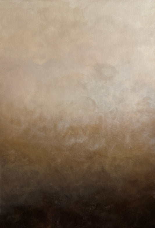 Närbild av abstrakt tavla Glimmer – handmålad teknik i svart, brun, beige och vit av Elin Palmgren