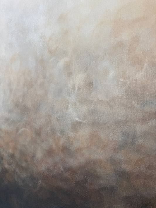 Närbild av abstrakt tavla Höstvind – handmålad teknik i brun, beige och svart av Elin Palmgren