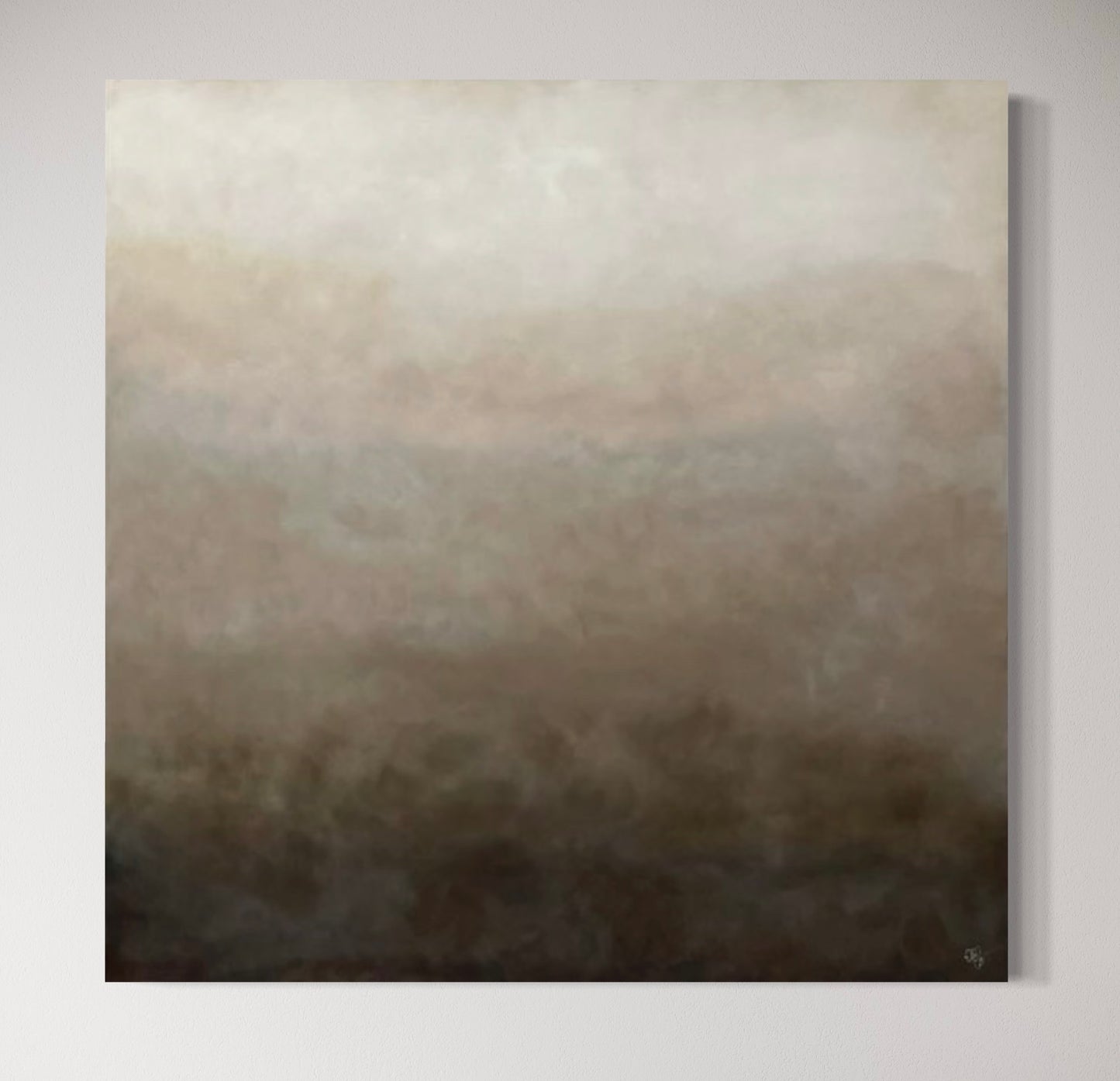 Detalj av kanterna på abstrakt tavla Soft Brown av Elin Palmgren i beige och brun deep edge canvas