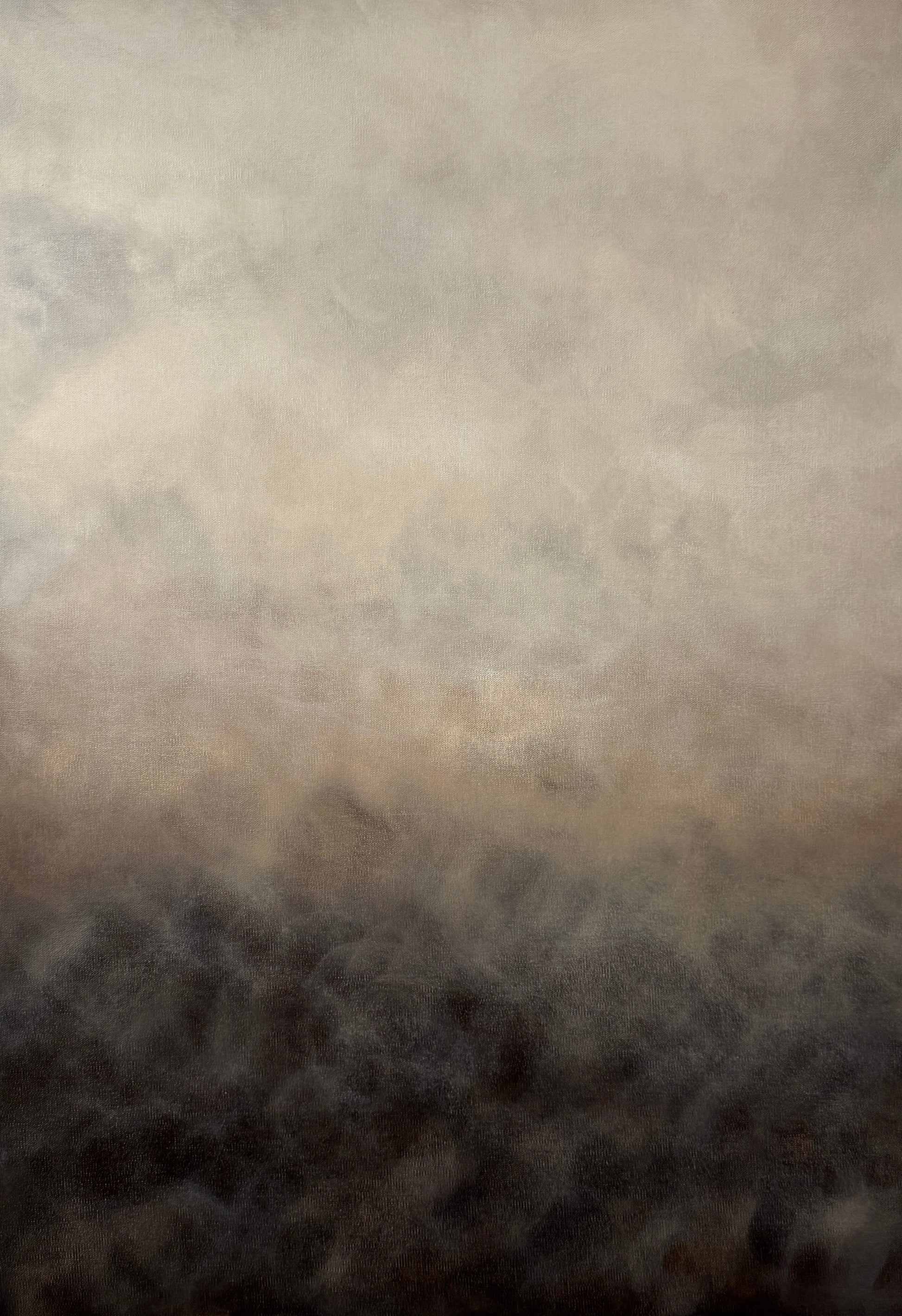Närbild av abstrakt tavla Andetag – handmålat konstverk i brun, beige och svart av Elin Palmgren