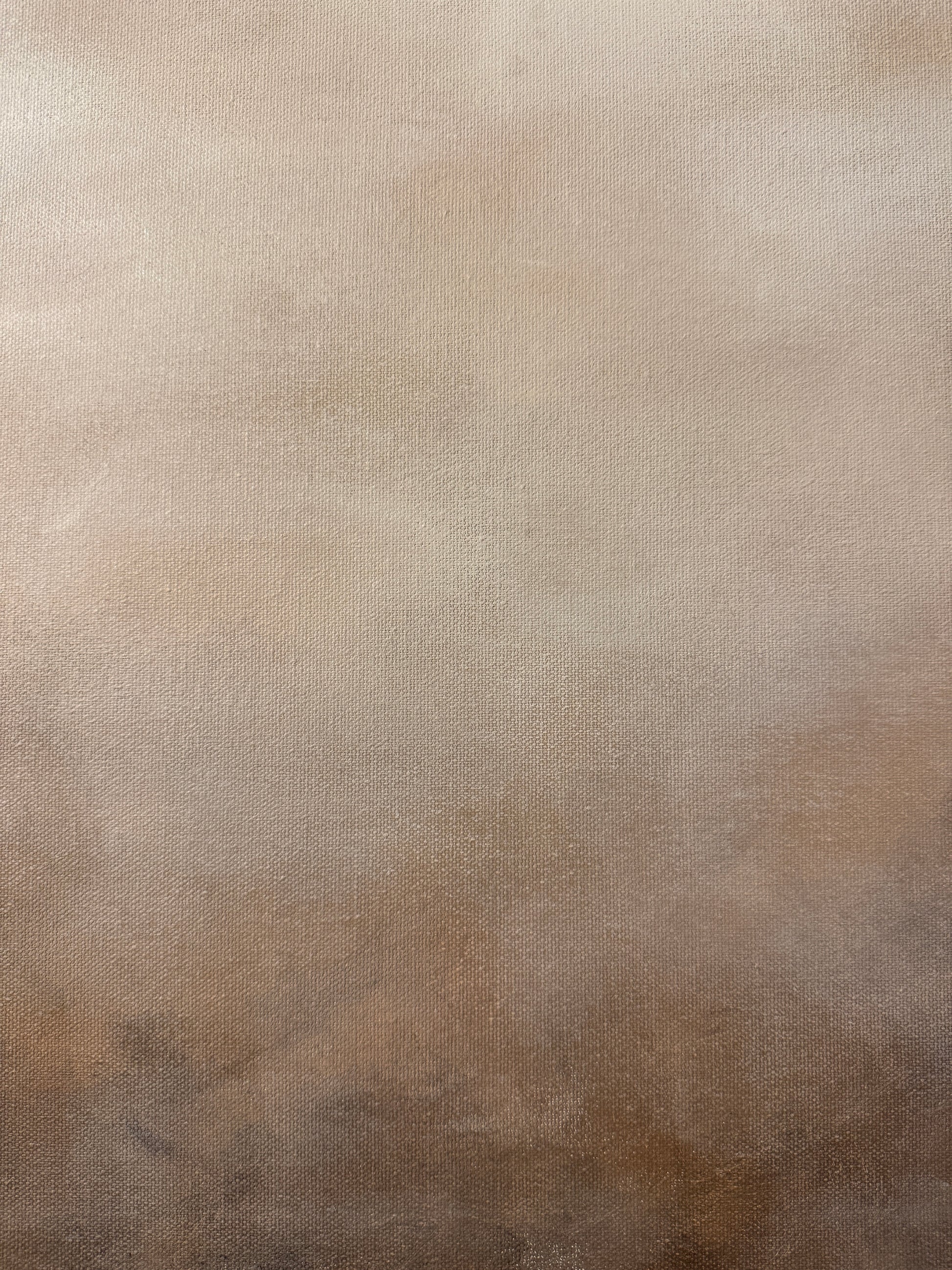 Närbild av abstrakt tavla Angela – handmålad teknik i brun, beige och vit av Elin Palmgren