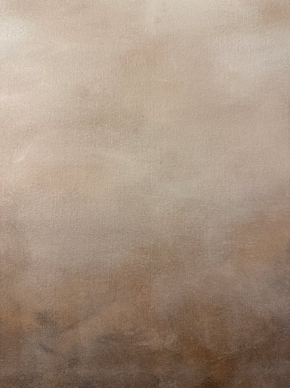 Närbild av abstrakt tavla Angela – handmålad teknik i brun, beige och vit av Elin Palmgren