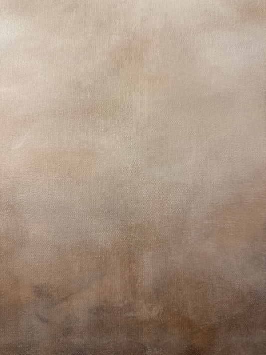 Närbild av abstrakt tavla Angela – handmålad teknik i brun, beige och vit av Elin Palmgren