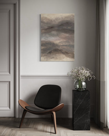 Handmålad abstrakt tavla Archipelago – deep edge canvas av Elin Palmgren som hänger i en minimalistisk hall