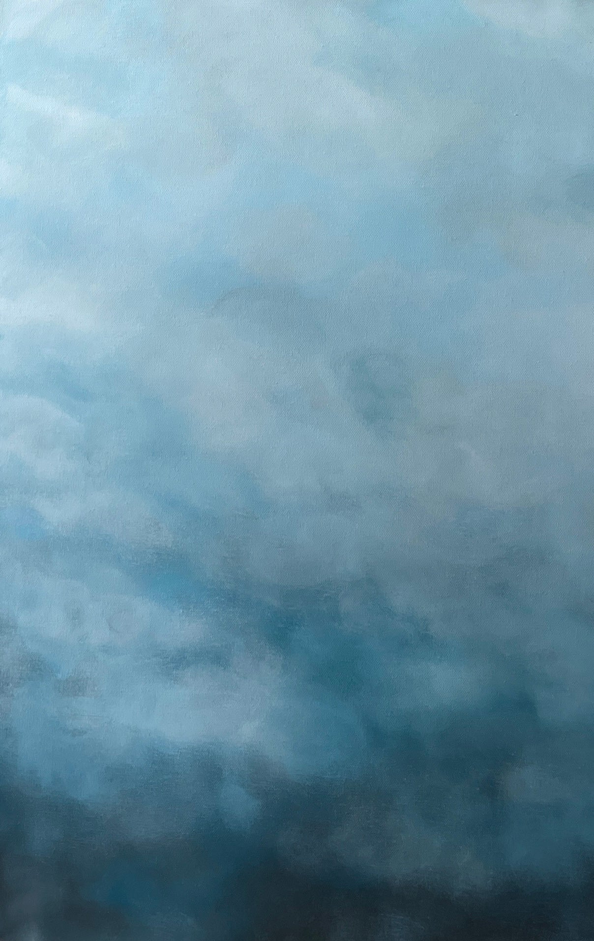 Närbild av penseldragen i en abstrakt handmålad tavla Baby Blue av Elin Palmgren