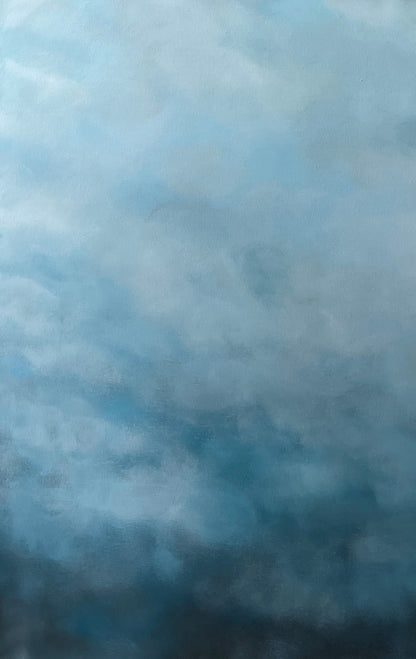 Närbild av penseldragen i en abstrakt handmålad tavla Baby Blue av Elin Palmgren