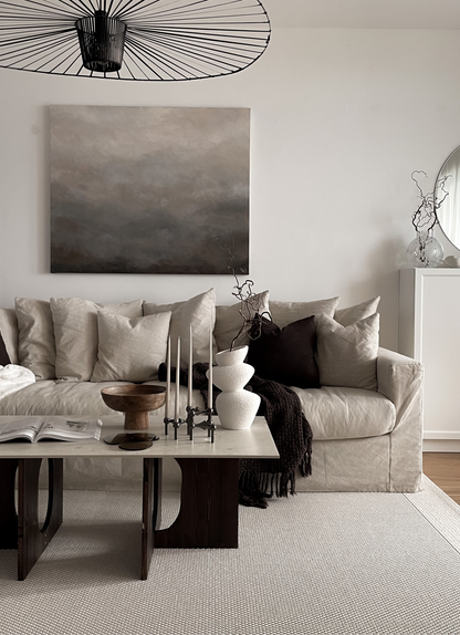 Handmålat konstverk Beige Delight av Elin Palmgren, konstnär och inredare på LUGN Interiör Linköping