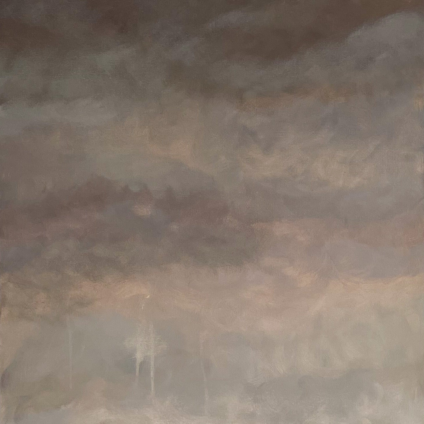 Närbild av abstrakt tavla Calm Beige med penseldrag i mjuka övergångar mellan brun, grå, beige och vit av konstnär Elin Palmgren