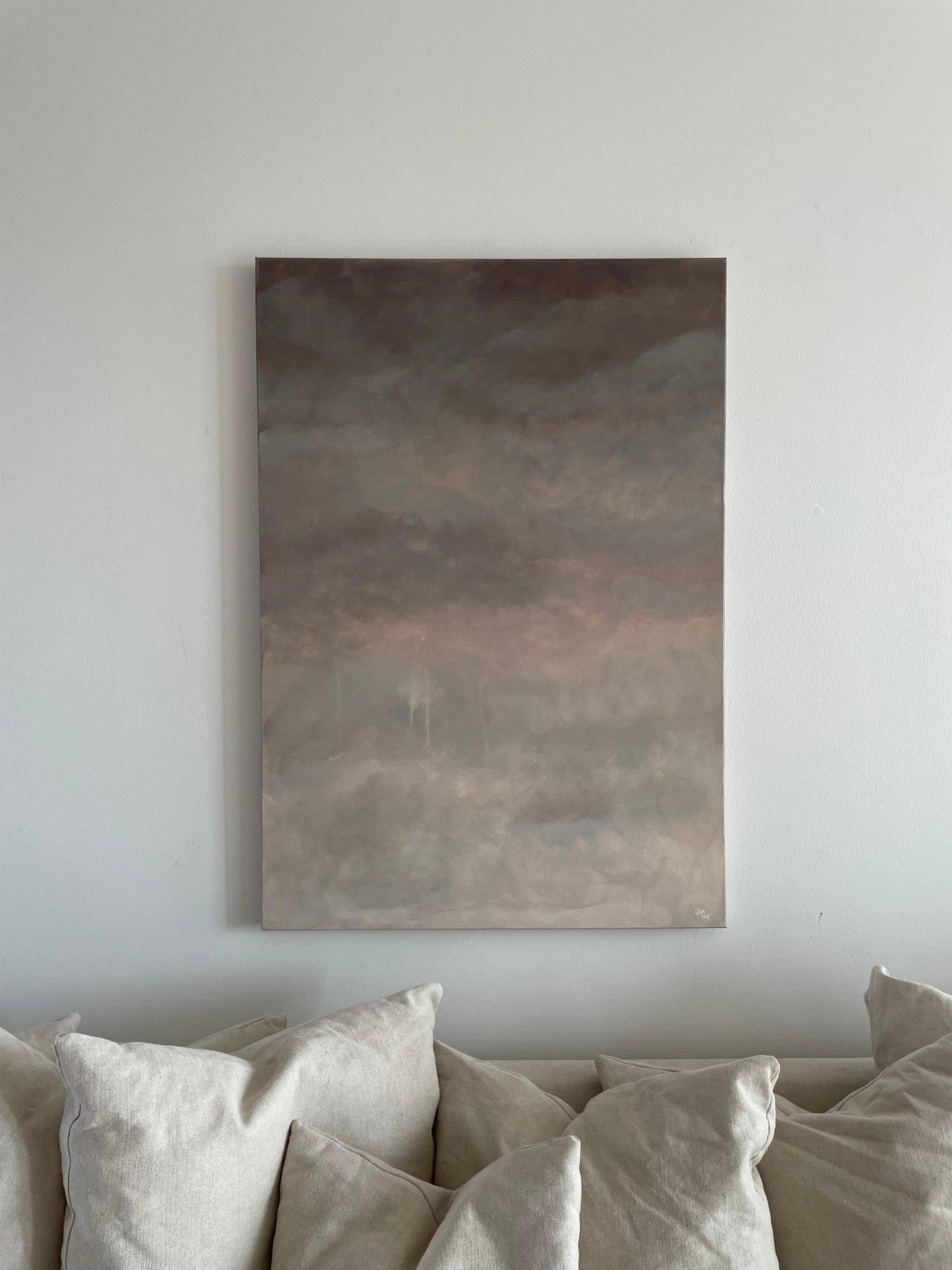 Handmålad abstrakt tavla Calm Beige 70x100 cm – deep edge canvas av Elin Palmgren