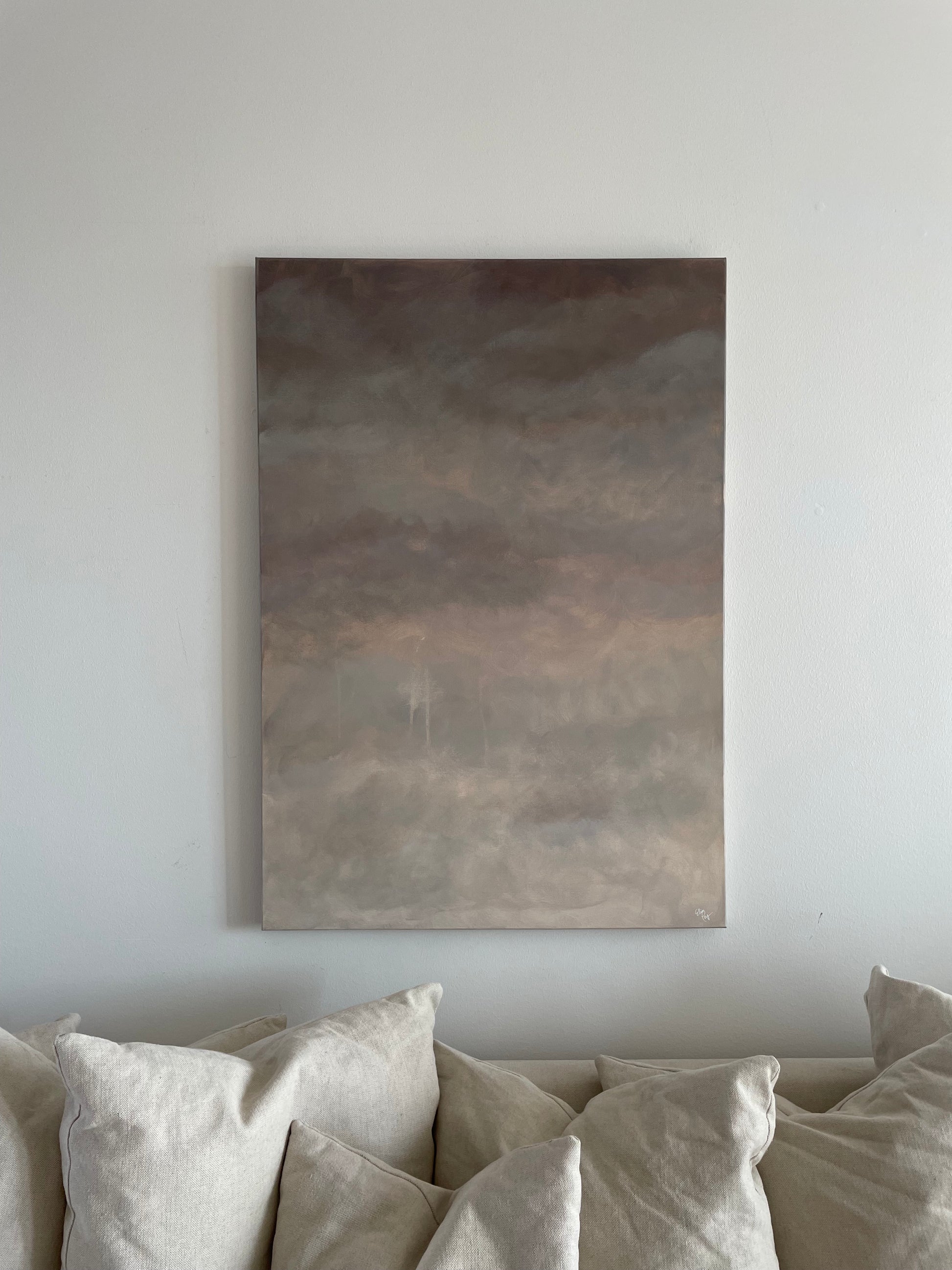 Handmålad abstrakt tavla Calm Beige 70x100 cm – deep edge canvas av Elin Palmgren
