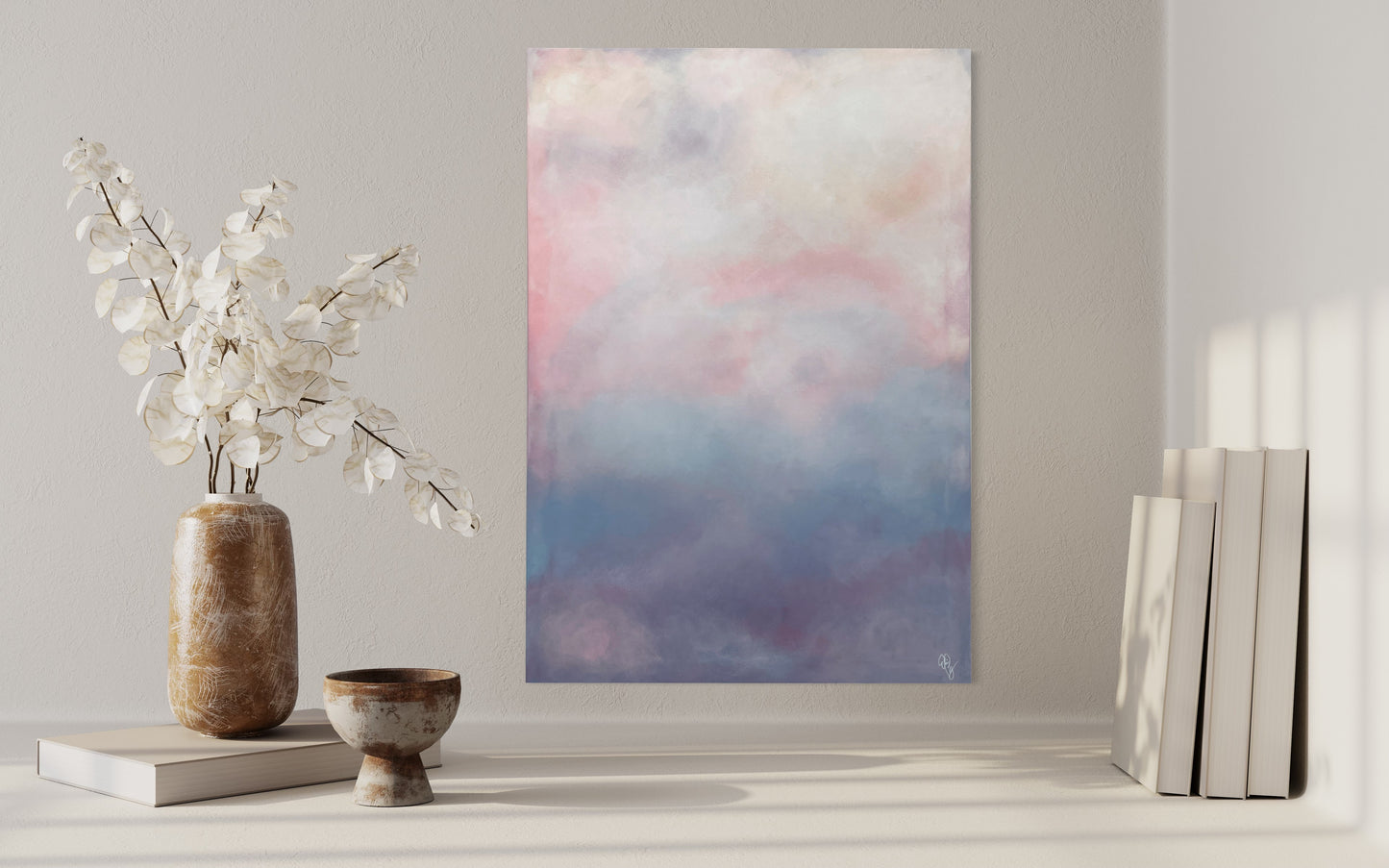 Abstrakt tavla Cotton Candy av Elin Palmgren – lugn inredning med abstrakt konst i rosa och lila