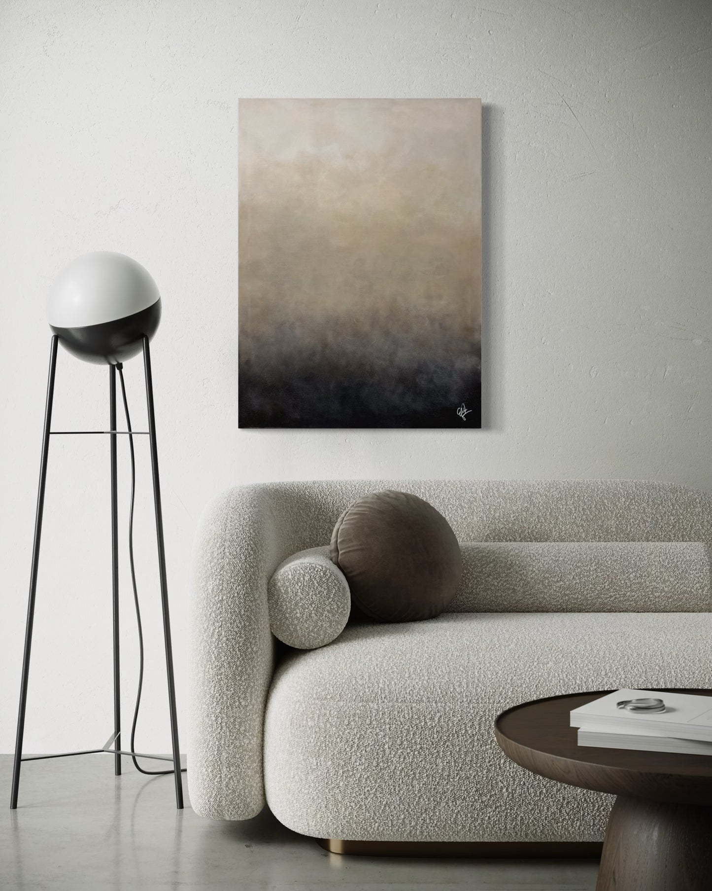 Dagg 60x80 cm – handmålad originalkonst av Elin Palmgren i skandinaviskt vardagsrum, LUGN Interiör Linköping
