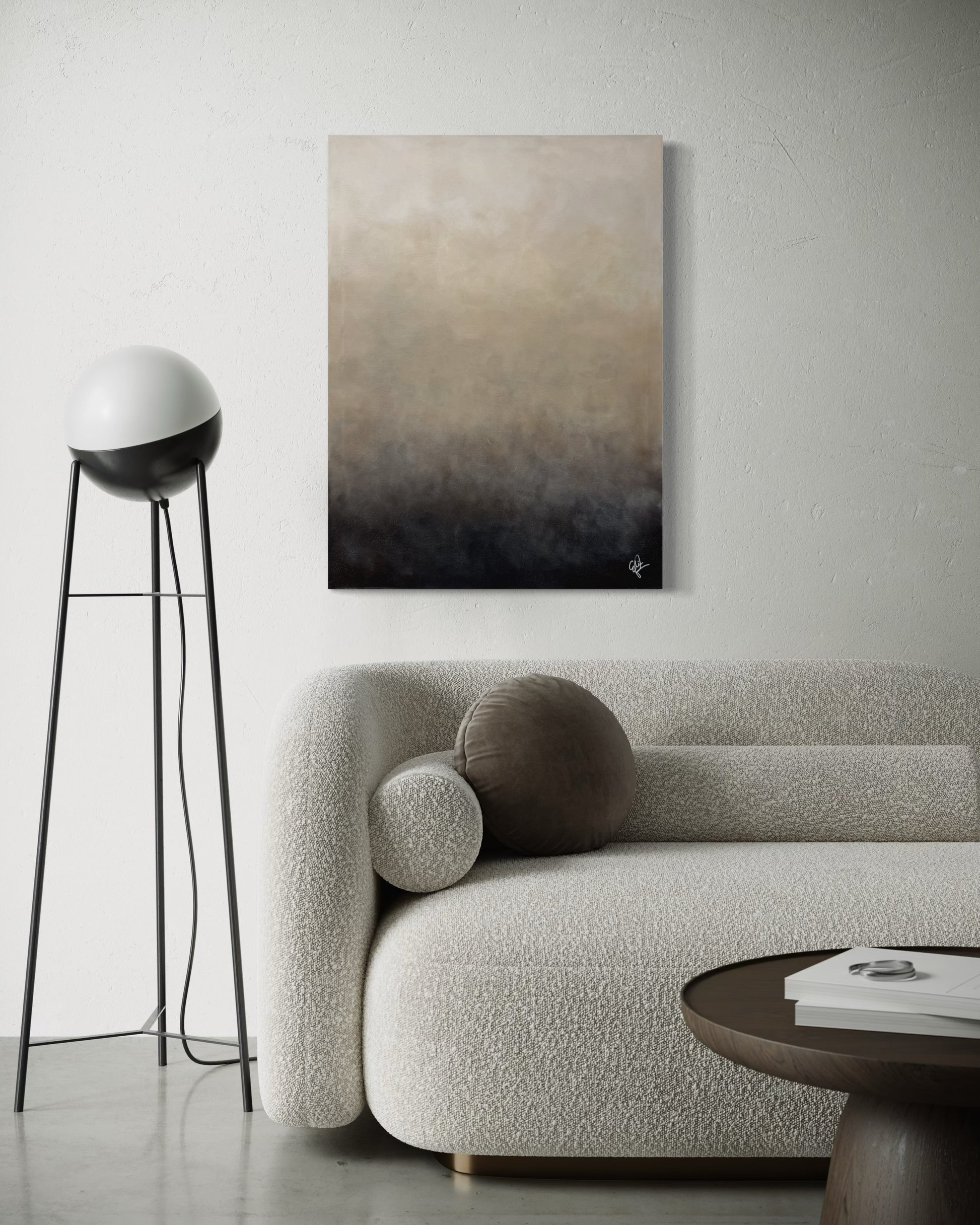 Dagg 60x80 cm – handmålad originalkonst av Elin Palmgren i skandinaviskt vardagsrum, LUGN Interiör Linköping