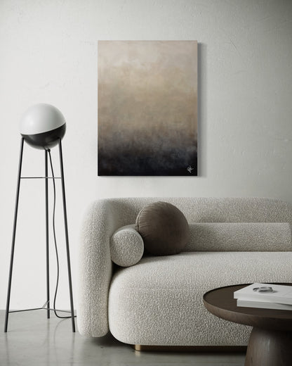 Dagg 60x80 cm – handmålad originalkonst av Elin Palmgren i skandinaviskt vardagsrum, LUGN Interiör Linköping