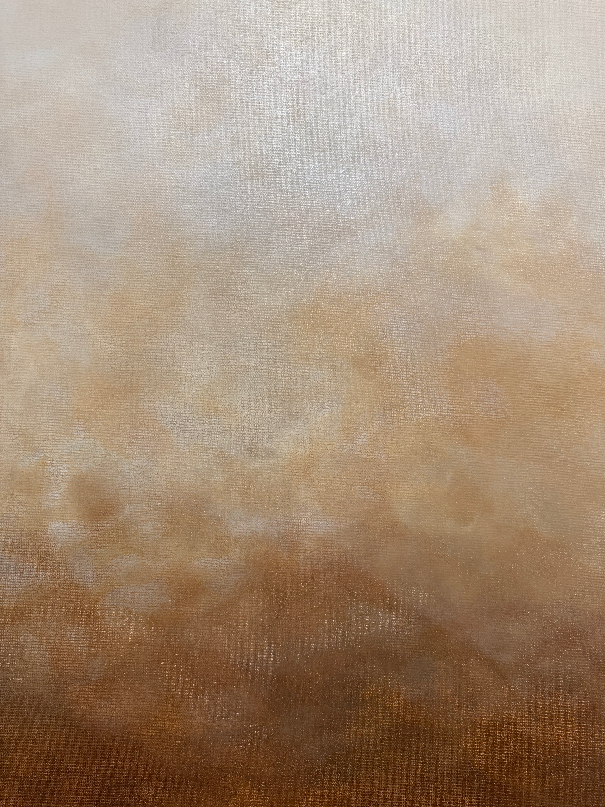 Närbild av Där Älvorna Dansar - abstrakt tavla av Elin Palmgren med mjuka skiftningar mellan kopparbrun, beige och vit