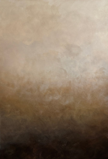 Närbild av abstrakt tavla Glimmer – handmålad teknik i svart, brun, beige och vit av Elin Palmgren