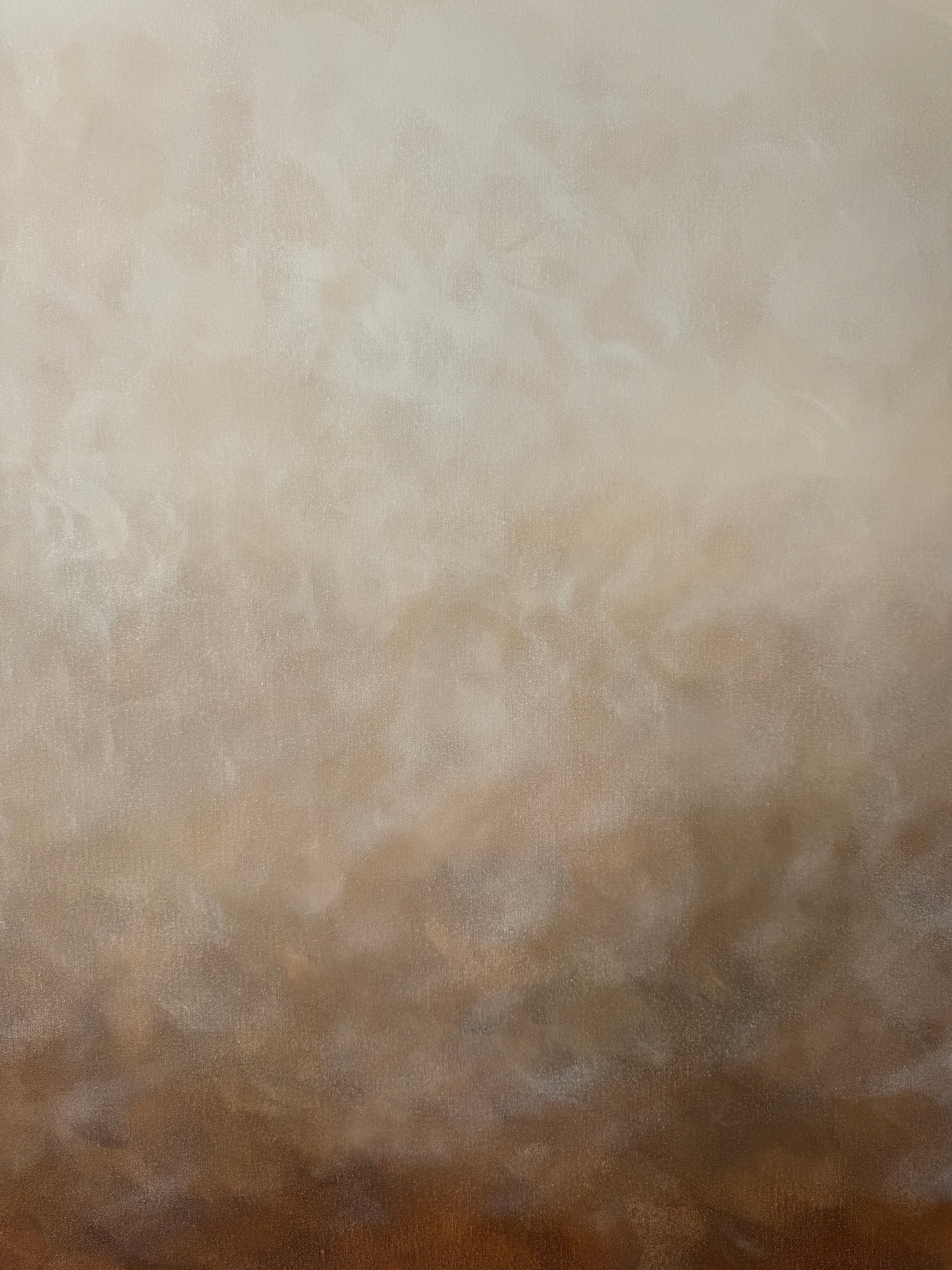 Närbild av tavlan Höstdimma av konstnär Elin Palmgren i brun och beige