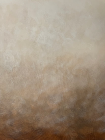 Närbild av tavlan Höstdimma av konstnär Elin Palmgren i brun och beige