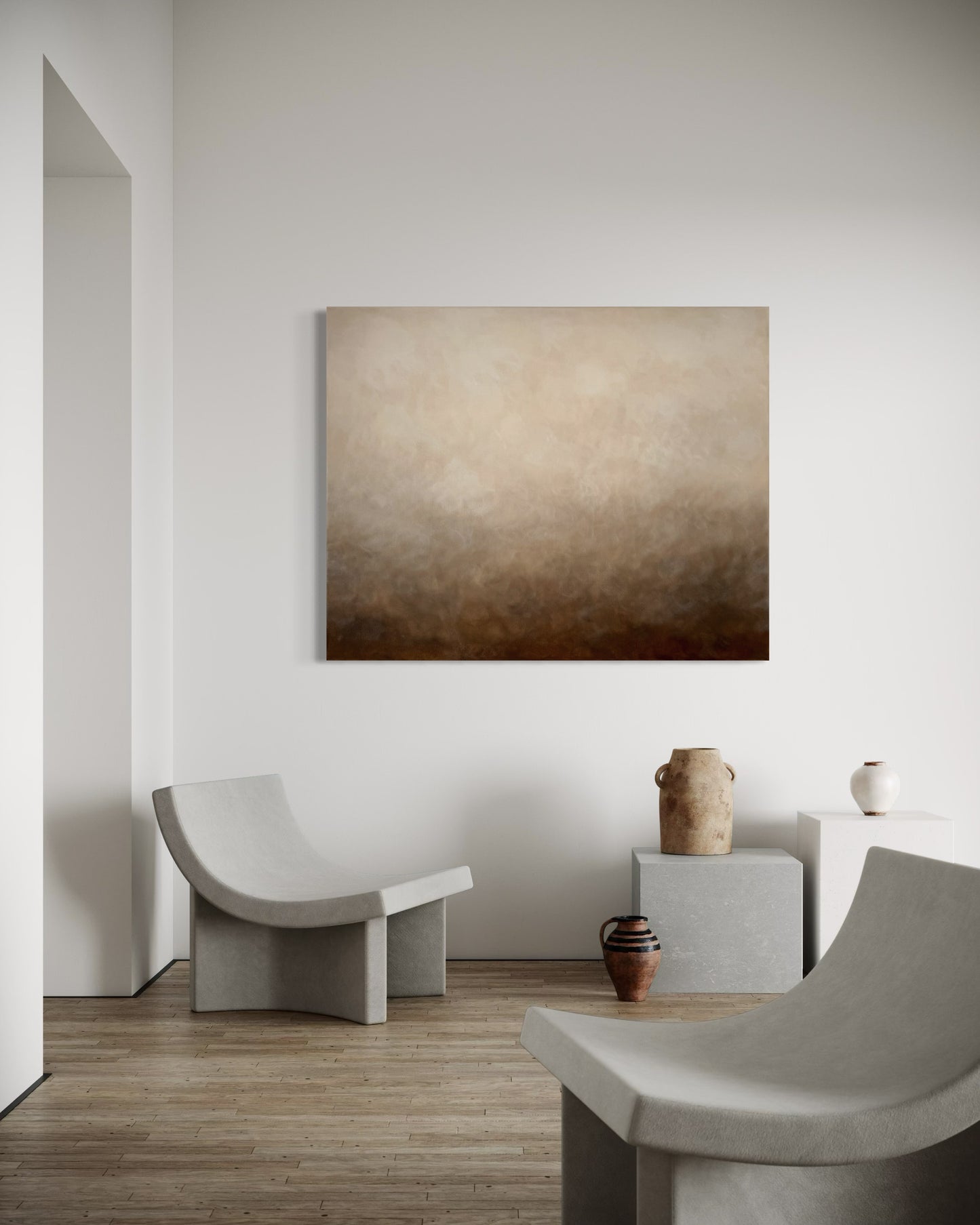 Höstdimma 120x150 cm av Elin Palmgren hängd på vit vägg – LUGN Interiör