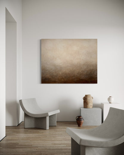 Höstdimma 120x150 cm av Elin Palmgren hängd på vit vägg – LUGN Interiör