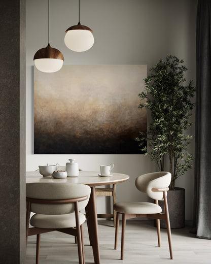 Höstvind av Elin Palmgren – lugn japandi-inredning med abstrakt konst i svart, brun och beige