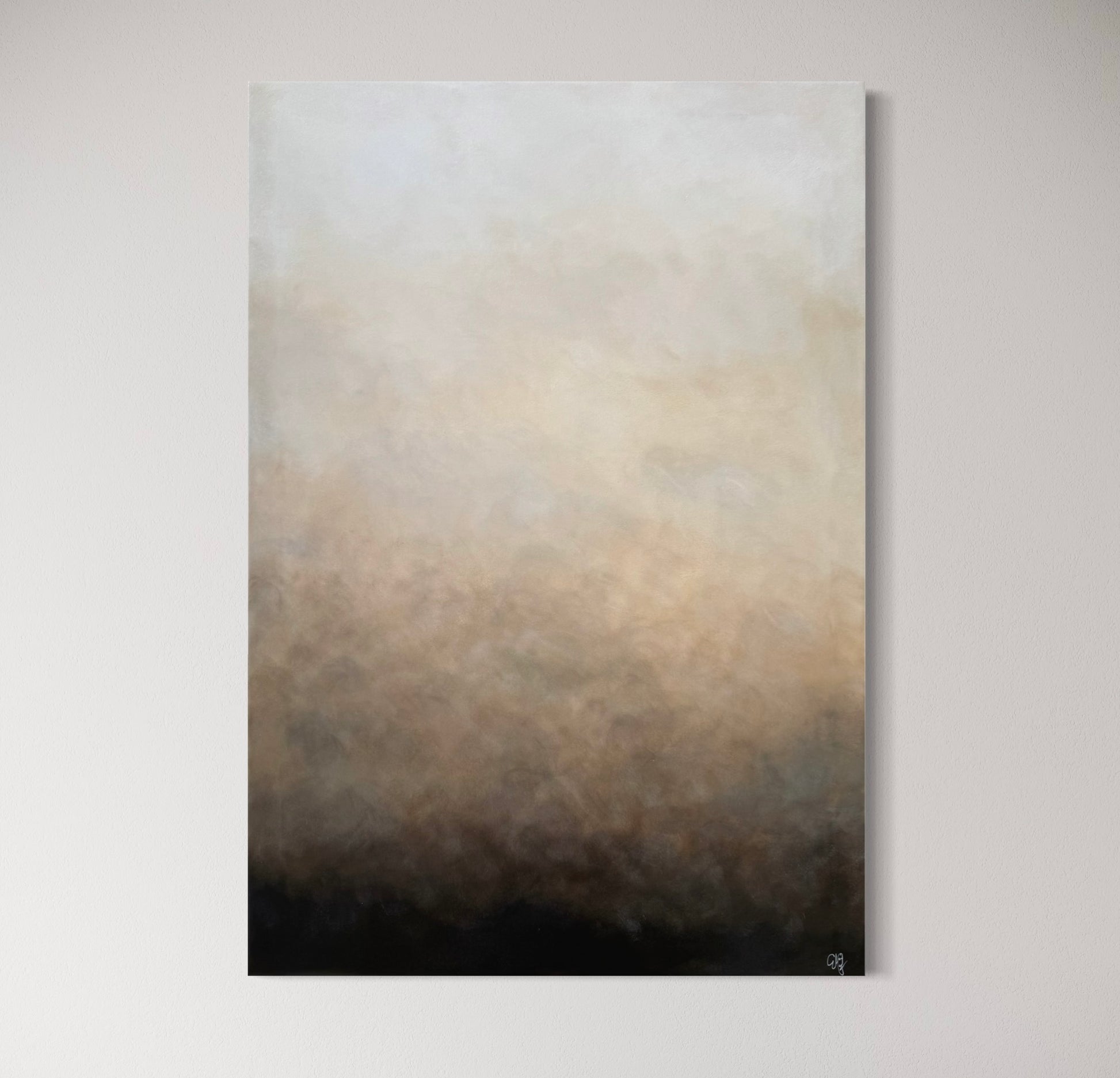 Handmålad abstrakt tavla Latte 70x100 cm – deep edge canvas av Elin Palmgren
