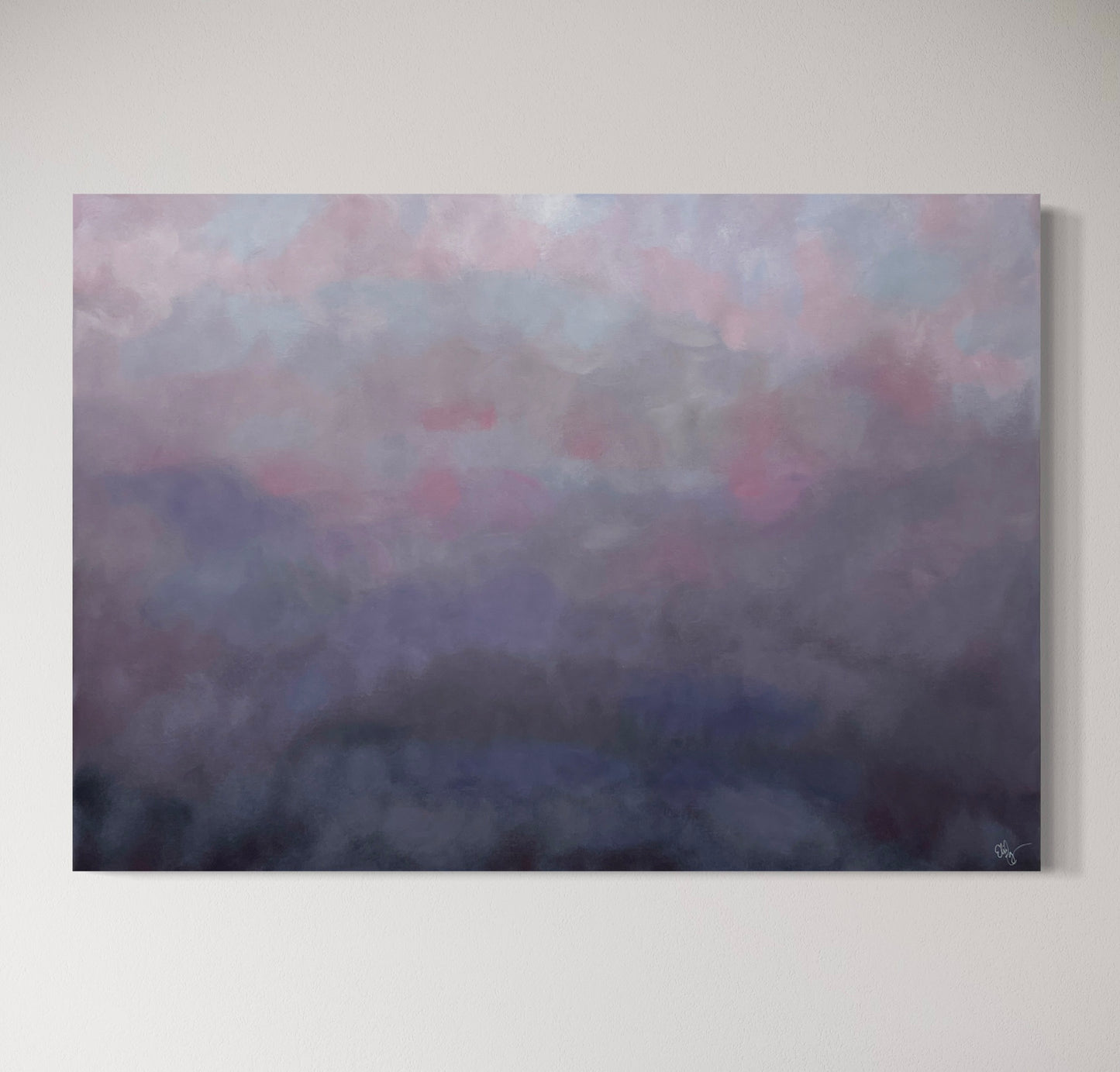 Abstrakt tavla Lavender av Elin Palmgren, 70x100 cm i pastelltoner av lila och rosa, akryl på duk
