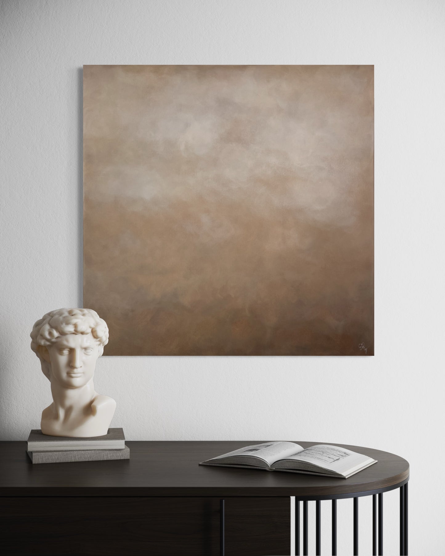 Mist av Elin Palmgren – abstrakt tavla i brun och beige i minimalistiskt hem