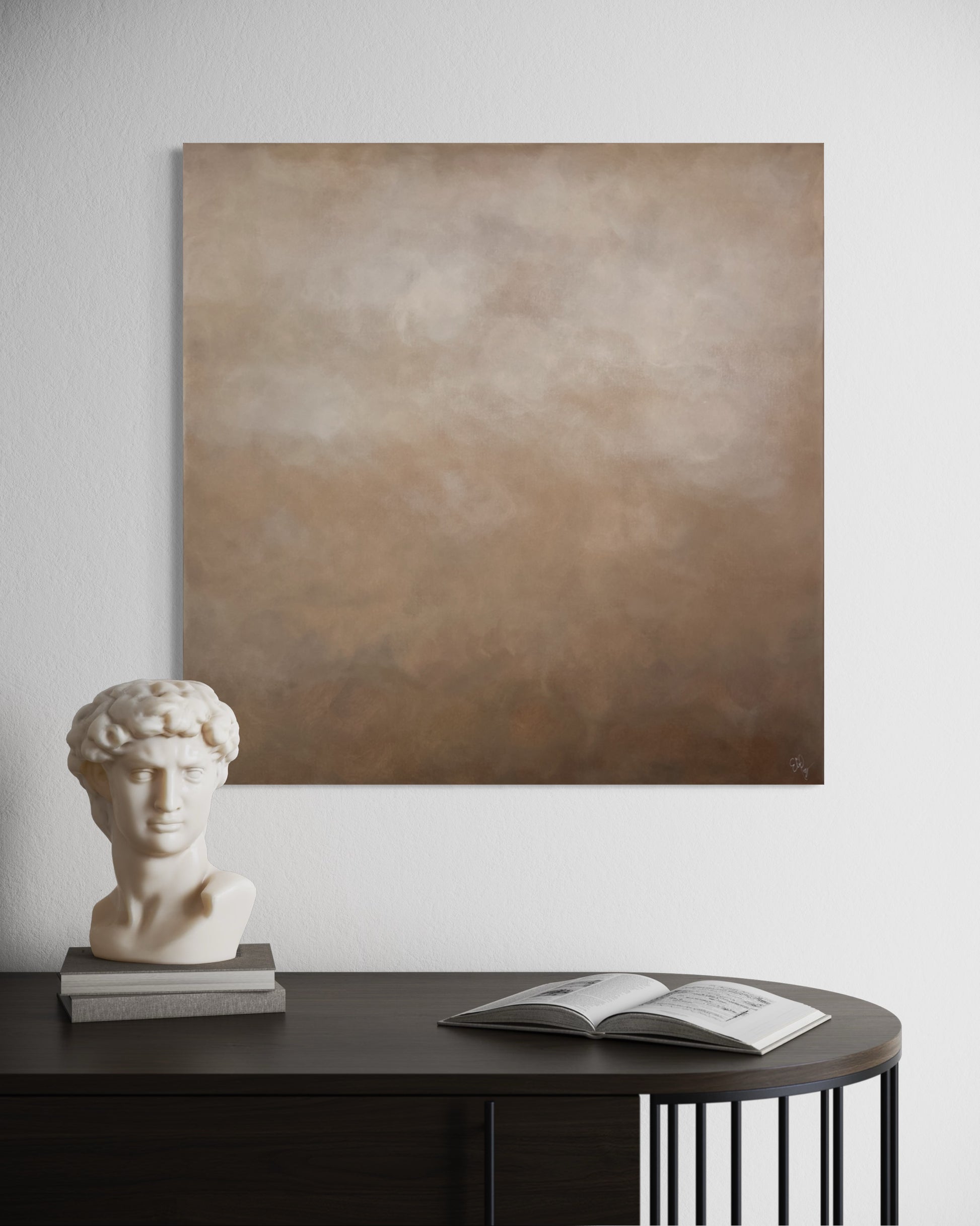 Mist av Elin Palmgren – abstrakt tavla i brun och beige i minimalistiskt hem