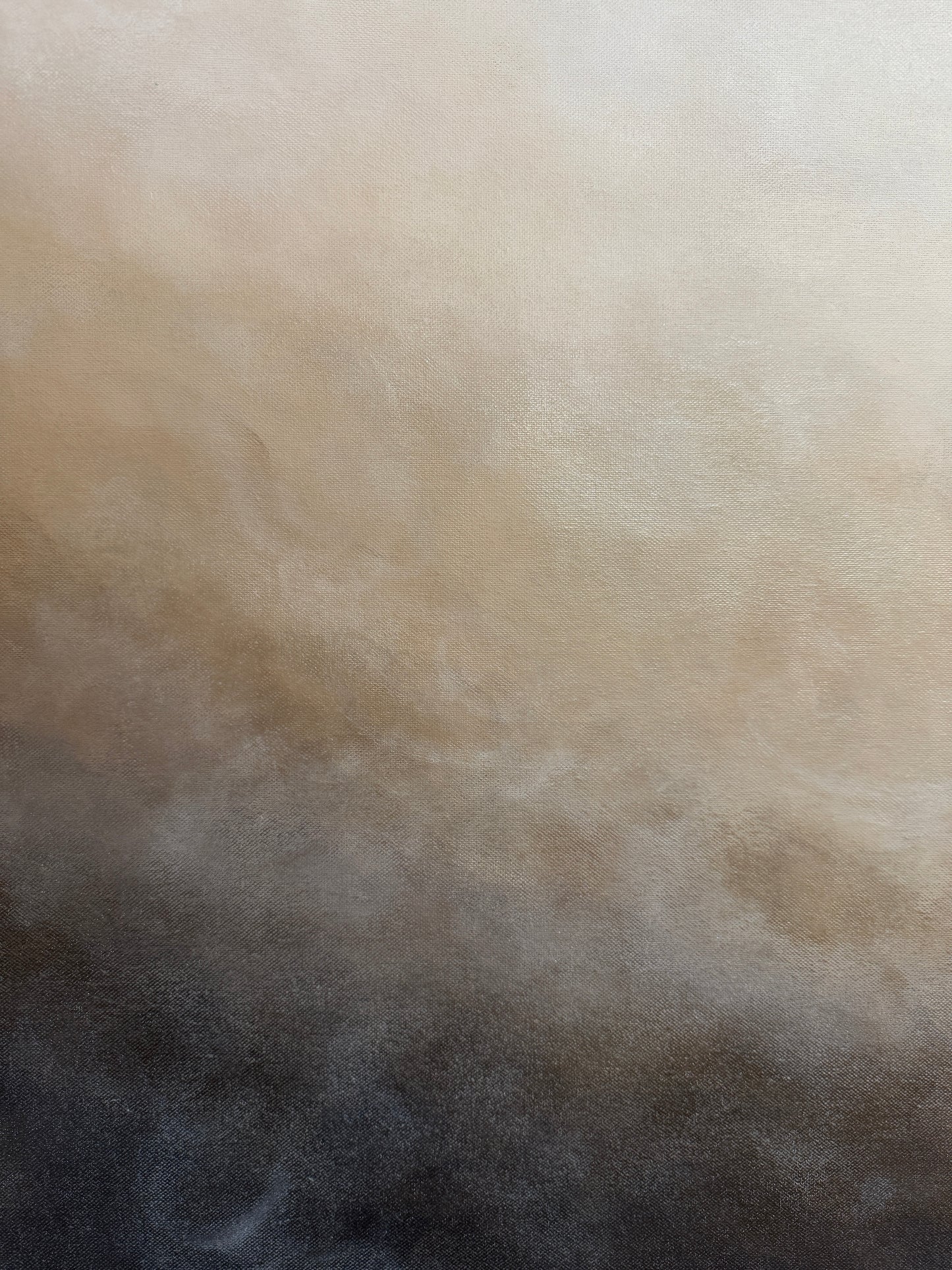 Närbild av abstrakt tavla Nattskimmer – handmålad i beige och svart akrylfärg av Elin Palmgren