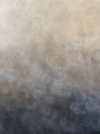 Närbild av abstrakt tavla Novemberglöd – handmålad teknik i brun, beige och svart av Elin Palmgren
