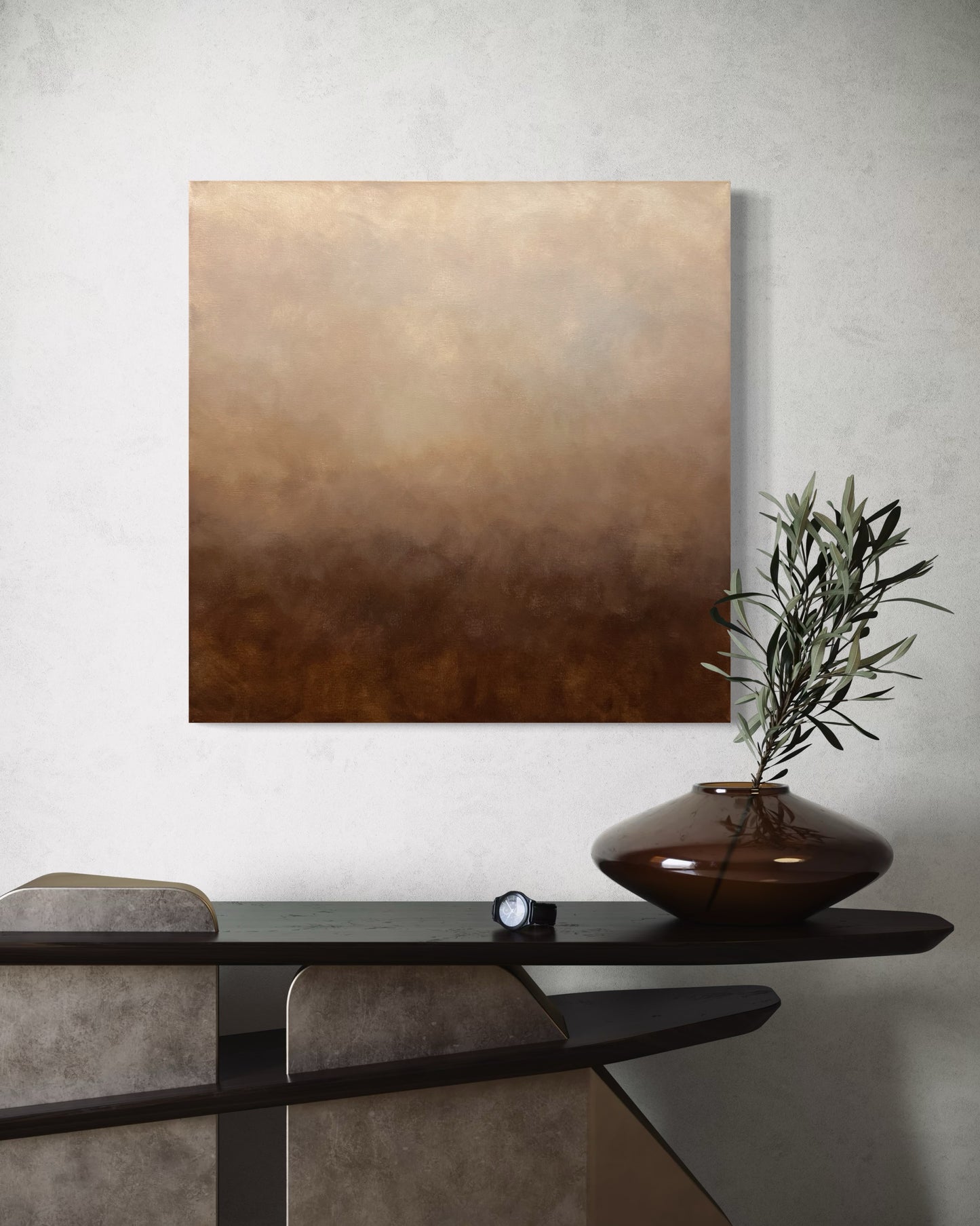 Sand av Elin Palmgren – abstrakt tavla i brun och beige i minimalistiskt och modernt rum