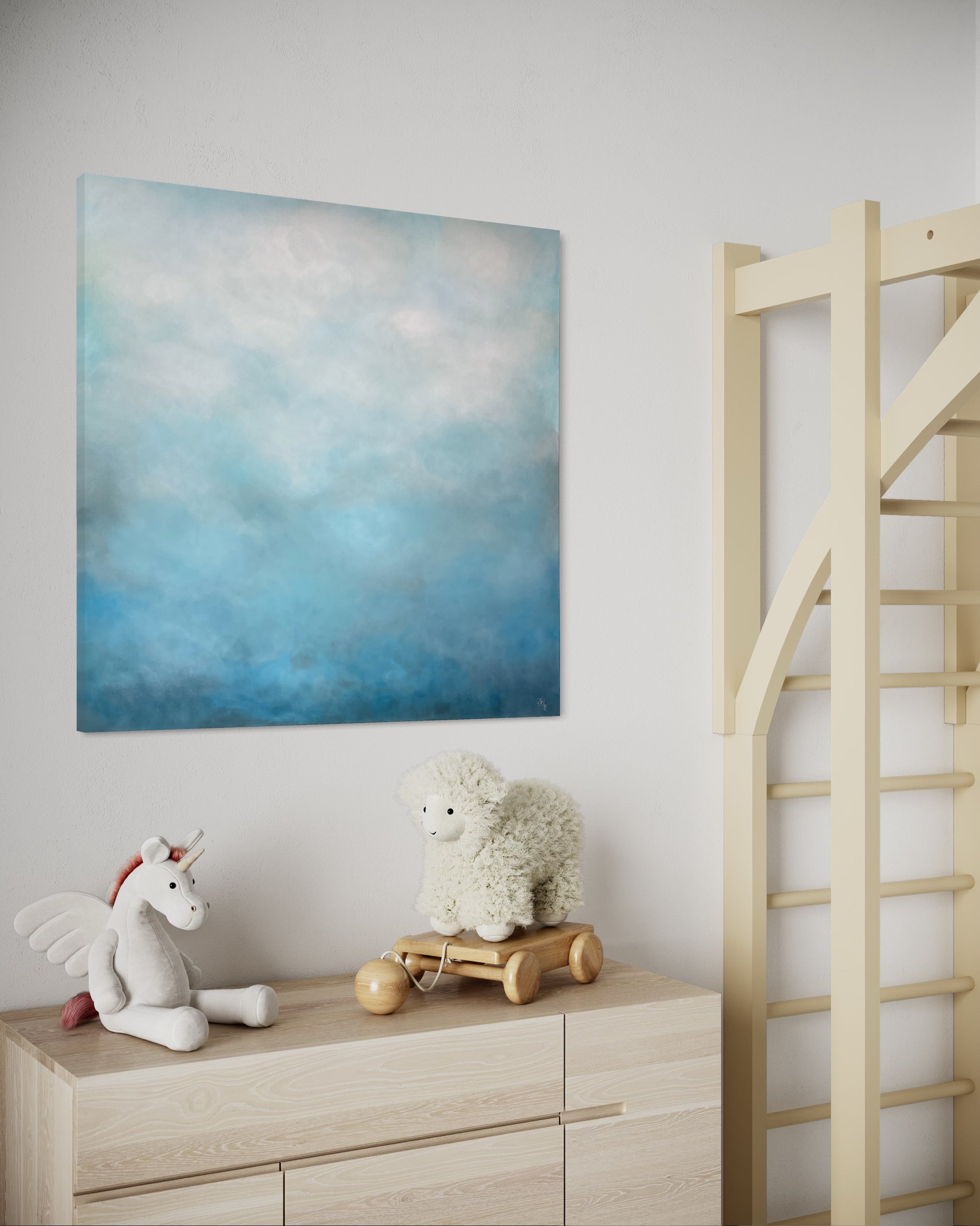 Soft Blue – handmålad originalkonst 100x100 cm av Elin Palmgren, LUGN Interiör Linköping