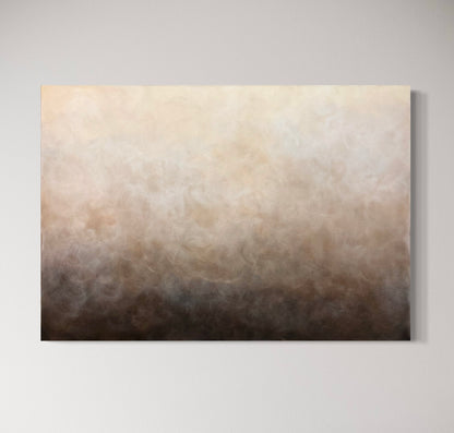 Abstrakt tavla Stillhet 70x100 i vit, beige, grå och brun som hänger på en vit vägg, Lugn Interiör, Linköping