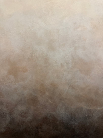 Närbild av abstrakt tavla Stillhet – handmålad teknik i grå, beige och brun av Elin Palmgren, Linköping