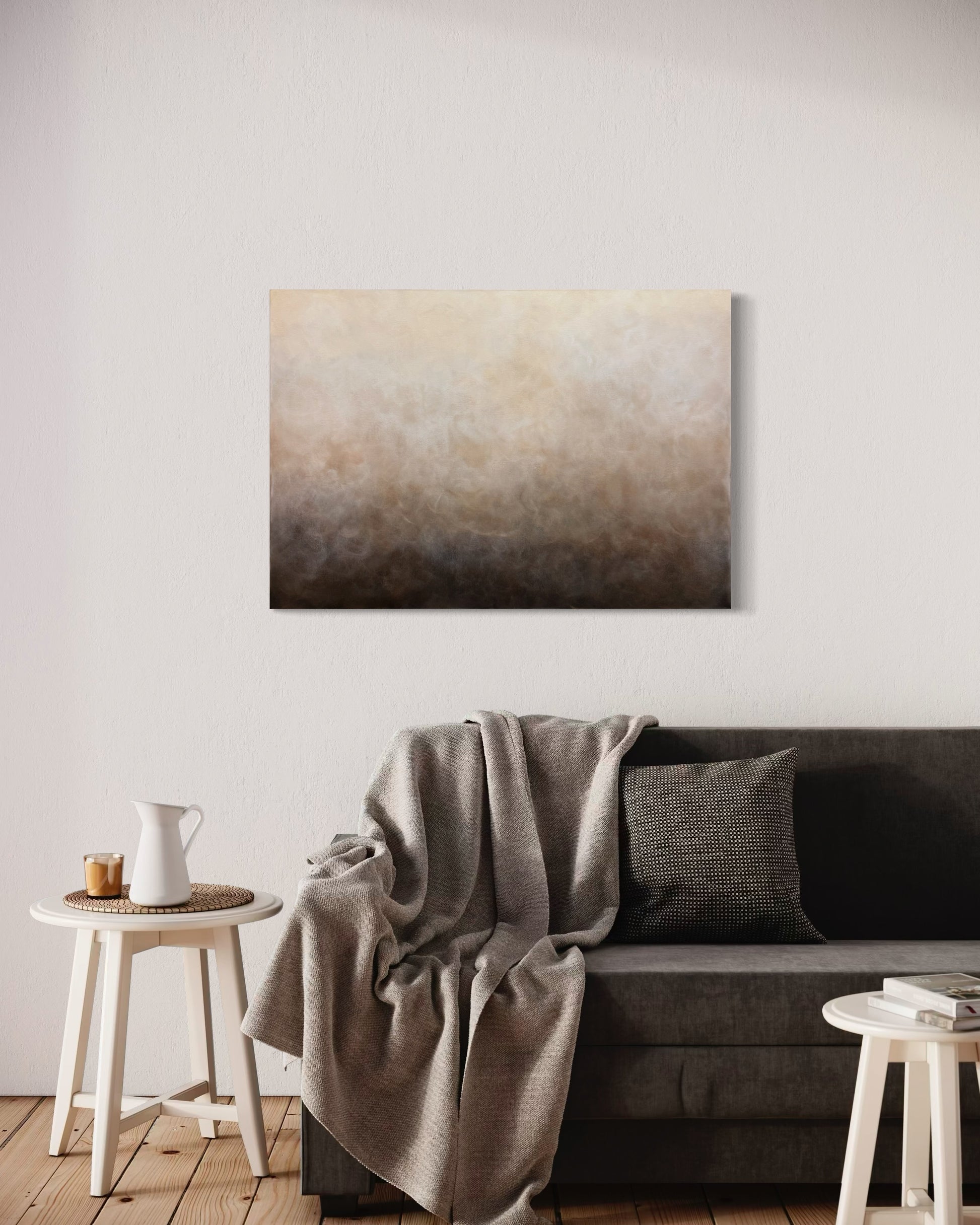 Stillhet av Elin Palmgren – lugn inredning med abstrakt konst i beige, grå och brun