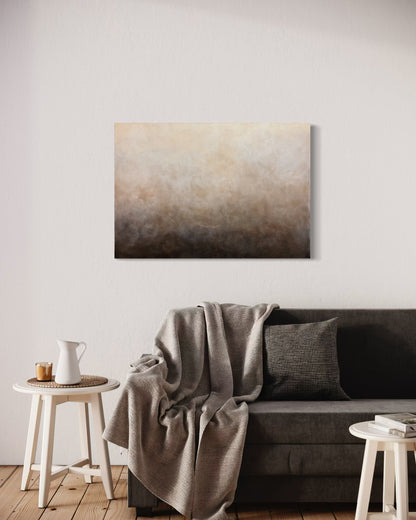 Stillhet av Elin Palmgren – lugn inredning med abstrakt konst i beige, grå och brun