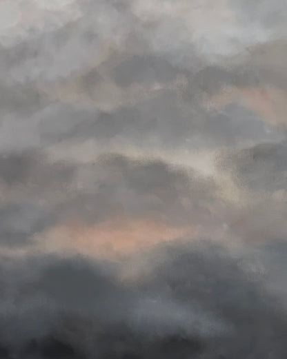 Närbild av abstrakt tavla The Serene – handmålad teknik i grå, beige och blå av Elin Palmgren