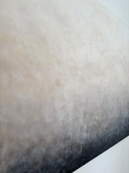 Abstrakt tavla Vårljus i beige, grå och svart av Elin Palmgren, 100x120 cm, akryl på duk