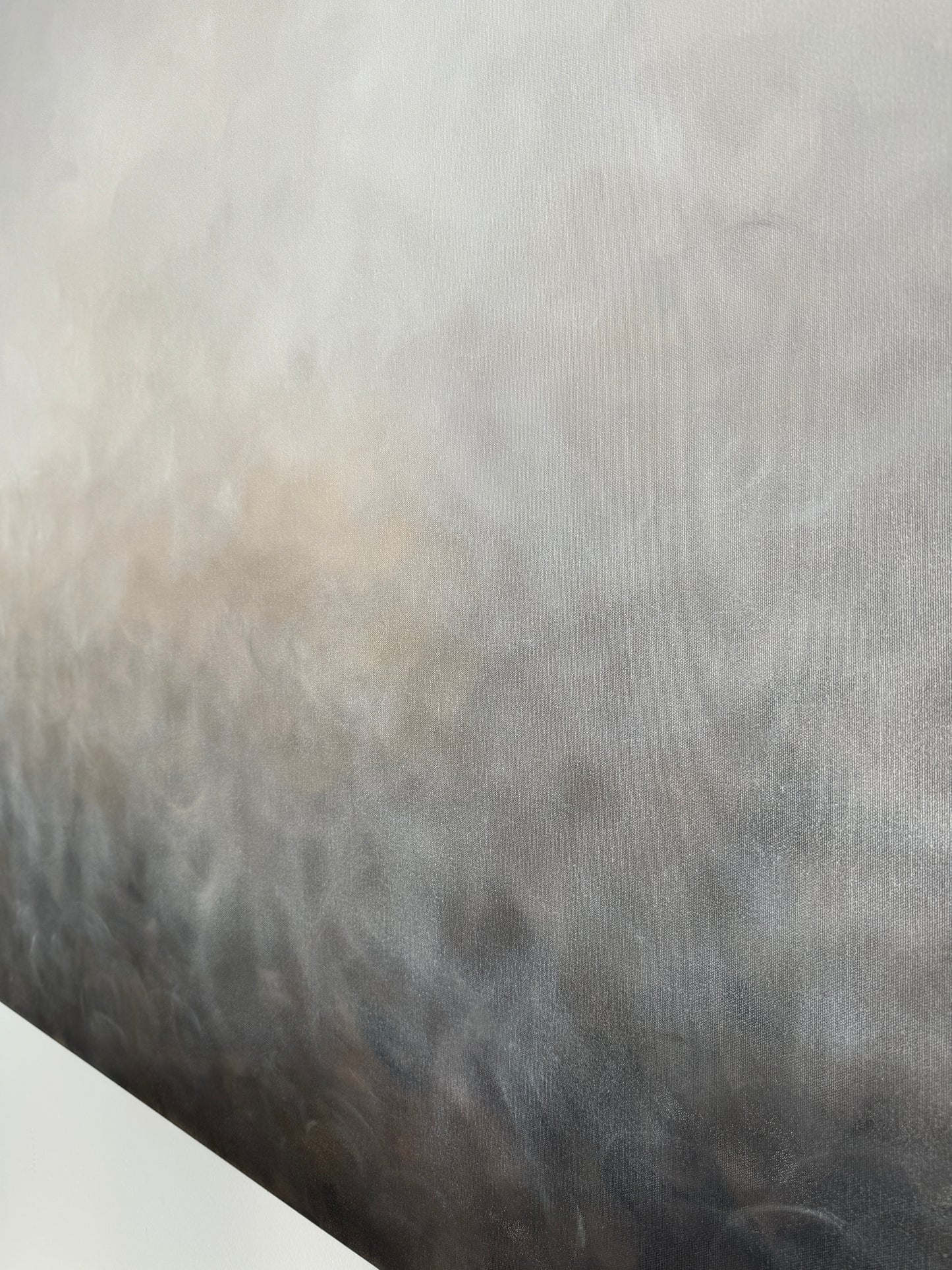 Detaljbild av handgjord abstrakt tavla Vintermorgon av Elin Palmgren, 120x150 cm, akryl på duk