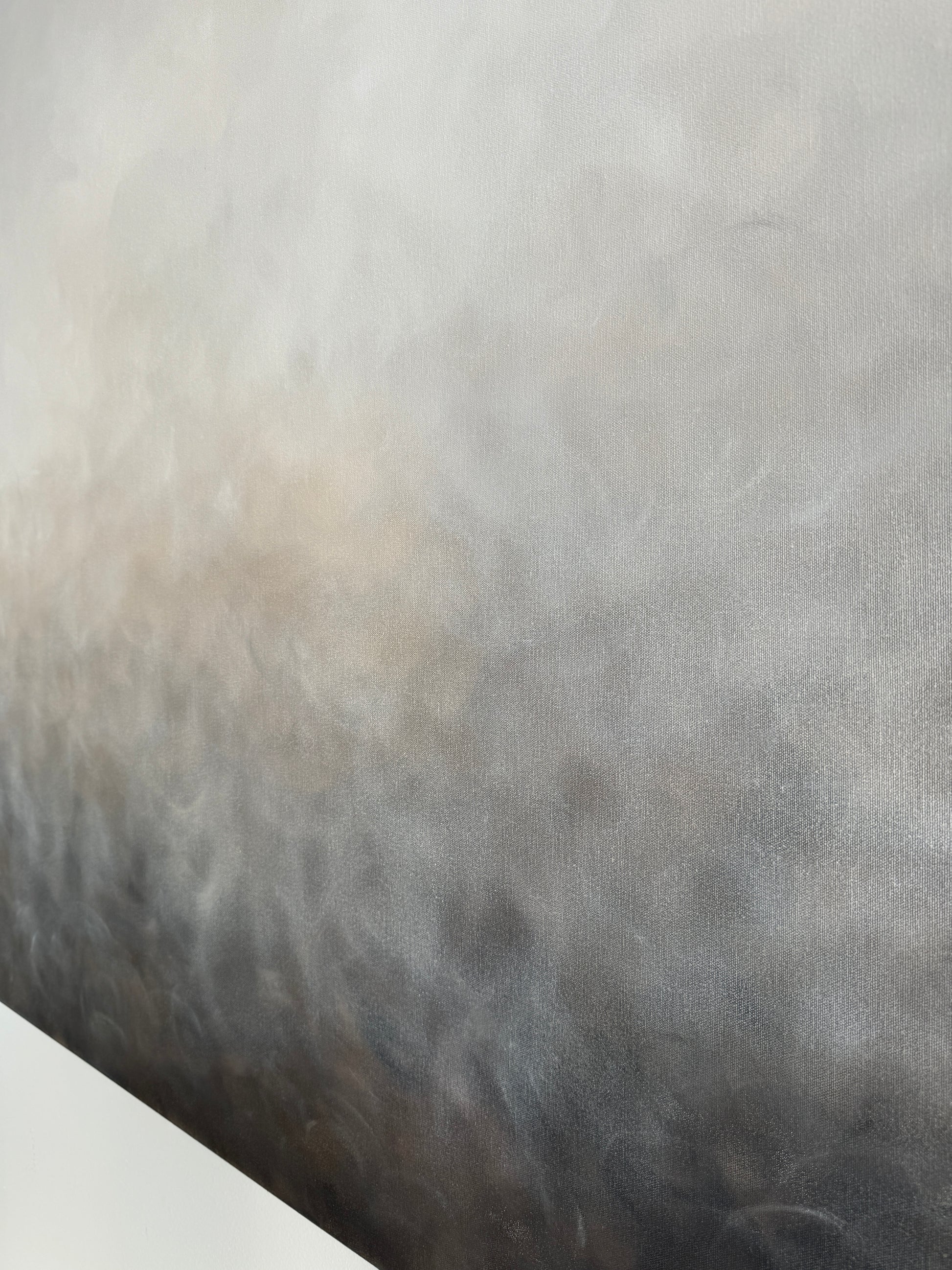 Detaljbild av handgjord abstrakt tavla Vintermorgon av Elin Palmgren, 120x150 cm, akryl på duk