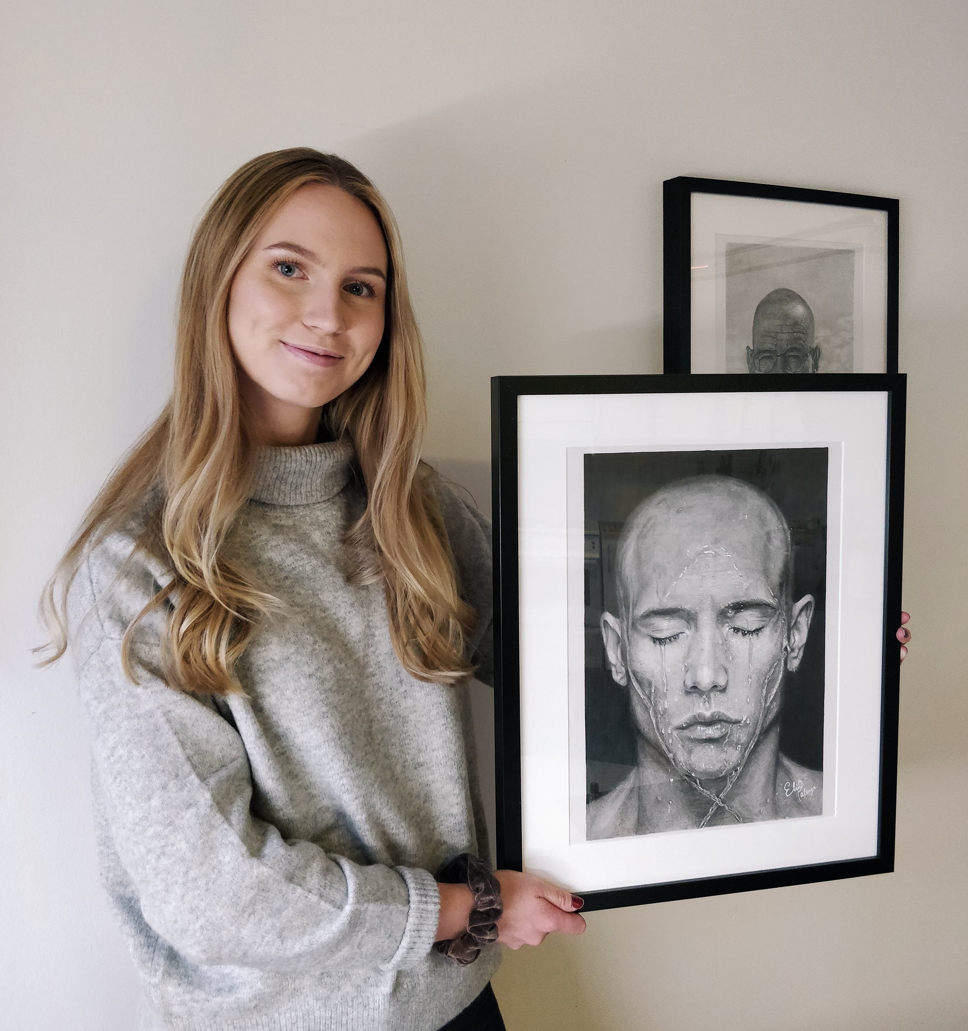 Figurativ blyertsteckning Alive av Elin Palmgren, A3, handgjord originalkonst